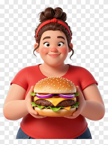 3D Woman Holding A Burger PNG