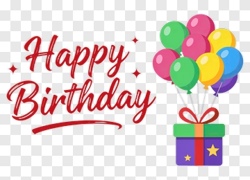 Happy Birthday With Colorful Balloons And Gift Box PNG
