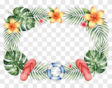 Tropical Floral Frame With Flip Flops And Lifebuoy PNG