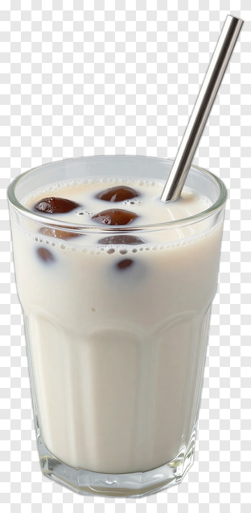 Glass Of Milk With Ice Cubes And Straw PNG