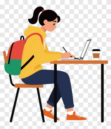 Student Writing At A Desk With A Laptop PNG