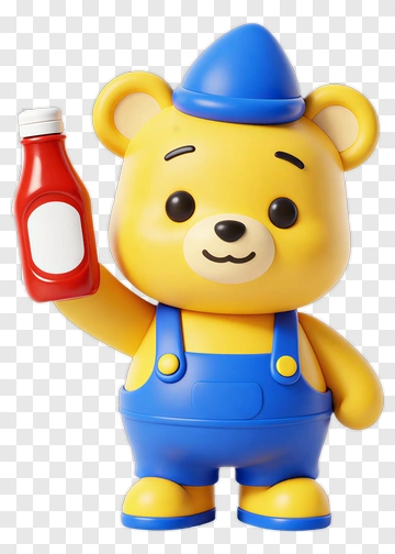 3D Bear Holding Ketchup Bottle PNG