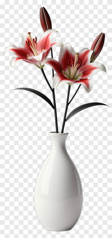 Lily Flowers In A White Vase PNG