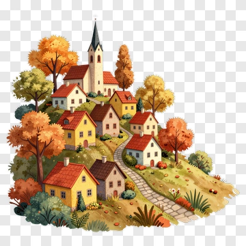 Colorful Village In Autumn PNG