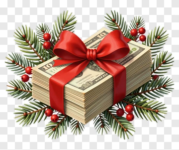Gift Wrapped Money With Christmas Decorations PNG