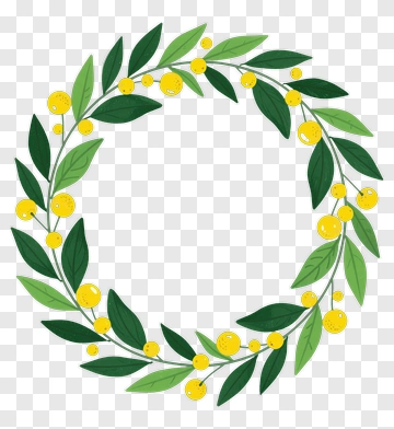 Floral Wreath With Green Leaves And Yellow Berries PNG