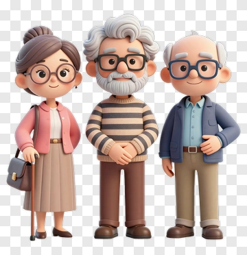 Cartoon Elderly Couple And Man PNG