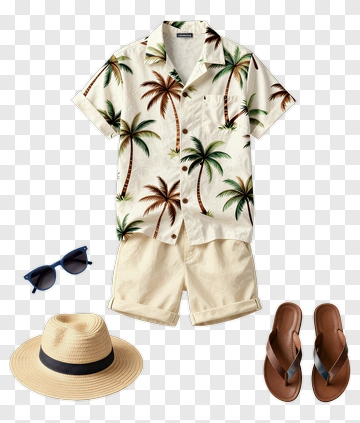 Tropical Summer Outfit With Sunglasses And Flip Flops PNG