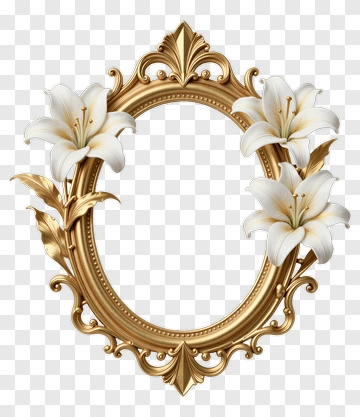 Gold Frame With White Lilies PNG