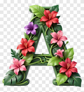 Floral Letter A With Colorful Flowers And Leaves PNG