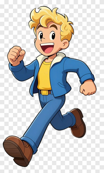 Cartoon Boy Running With A Happy Expression PNG