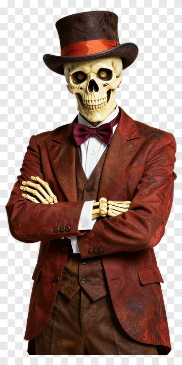 Skeleton In A Brown Suit And Top Hat PNG
