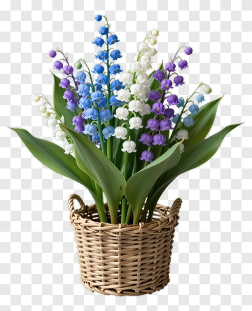 Colorful Flower Bouquet In A Woven Basket PNG