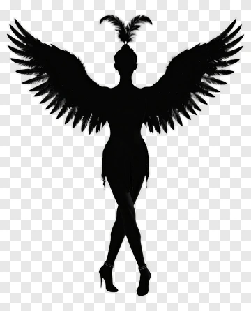 Silhouette Of A Woman With Large Black Wings PNG