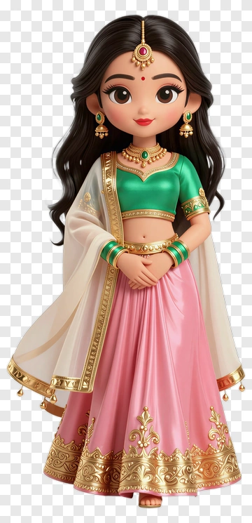 Cartoon Woman In Traditional Indian Attire PNG