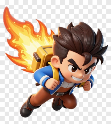 Cartoon Character Running With Jetpack Flames PNG
