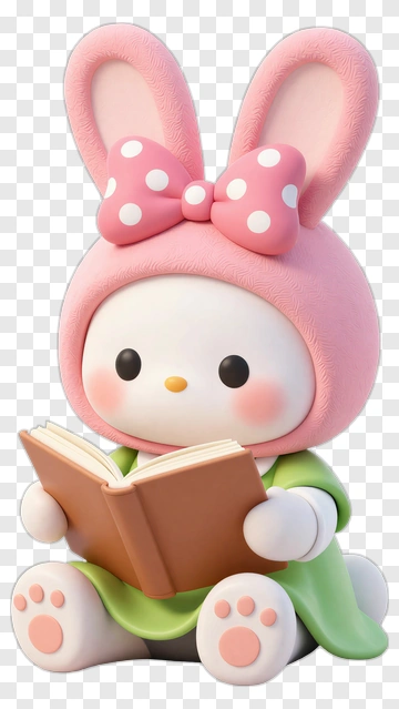 Cute Bunny Character Reading A Book PNG