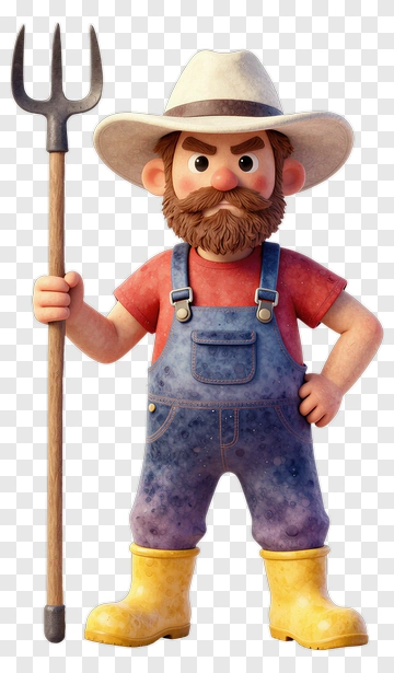 3D Farmer Holding A Pitchfork PNG