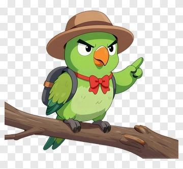 Cartoon Parrot Wearing A Hat And Backpack PNG