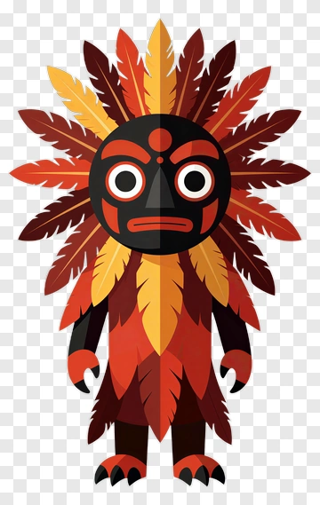 Cartoon Masked Character With Feathered Costume PNG
