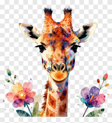 Colorful Giraffe With Flowers PNG