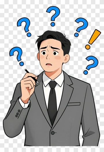 Confused Businessman Thinking With Question Marks PNG