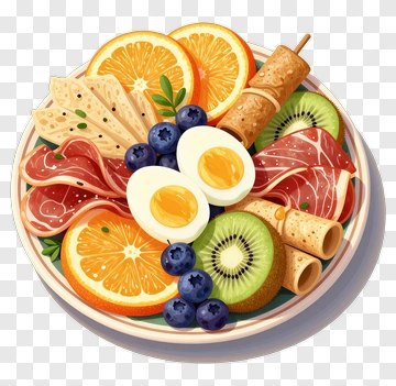 Colorful Breakfast Plate With Fruits And Eggs PNG