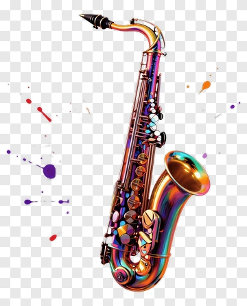 Colorful Saxophone With Artistic Splashes PNG