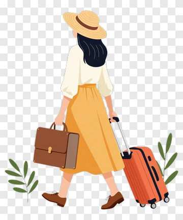Woman Walking With Luggage PNG