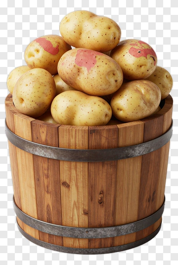 Wooden Barrel Filled With Potatoes PNG