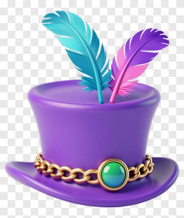 Purple Hat With Feathers And A Gold Chain PNG