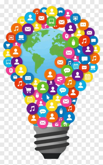 Light Bulb With Social Media Icons And Earth PNG
