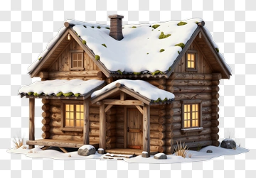 Snowy Log Cabin PNG