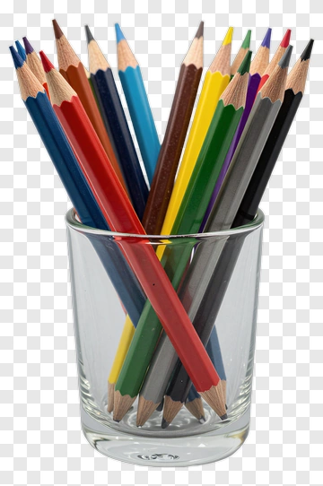 Colorful Pencil Set In A Glass Holder PNG