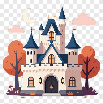 Cartoon Castle Surrounded By Autumn Trees PNG