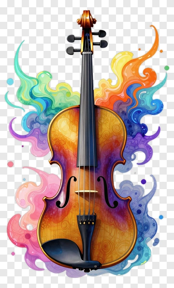 Colorful Violin With Swirling Smoke PNG