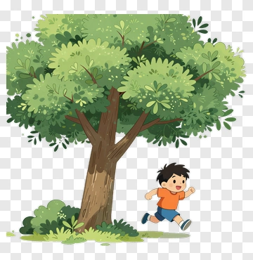 Boy Running Near A Tree PNG