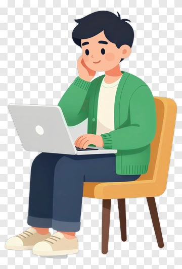 Student Sitting At A Desk Using A Laptop PNG
