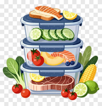 Stacked Food Storage Containers With Fresh Ingredients PNG