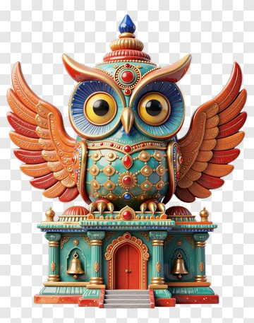 Colorful Decorative Owl Sculpture PNG