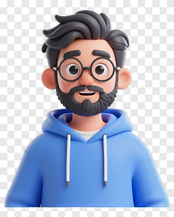 3D Man With Glasses Wearing A Blue Hoodie PNG