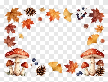 Autumn Leaves And Mushrooms Frame PNG