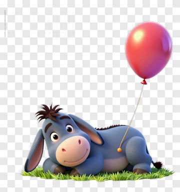 Cartoon Donkey Lying On Grass With A Balloon PNG
