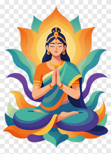 Meditating Woman With Colorful Lotus Background PNG