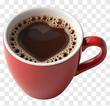 Red Coffee Cup With Heart-Shaped Foam PNG