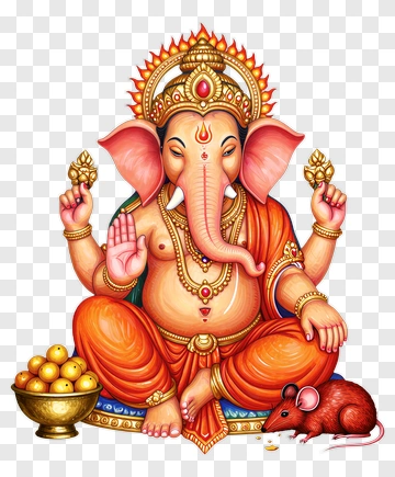 Hindu God Ganesha With Offerings And Mouse PNG