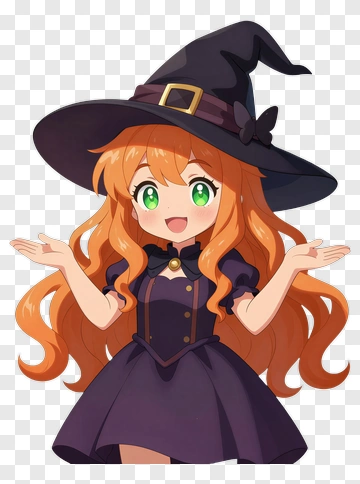 Cartoon Witch With Orange Hair And Green Eyes PNG