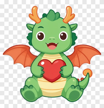 Cartoon Dragon Holding A Heart PNG