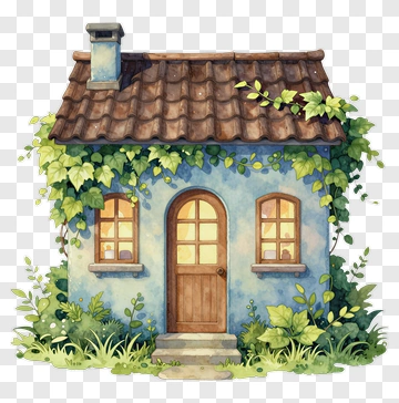 Colorful Cottage Surrounded By Greenery PNG
