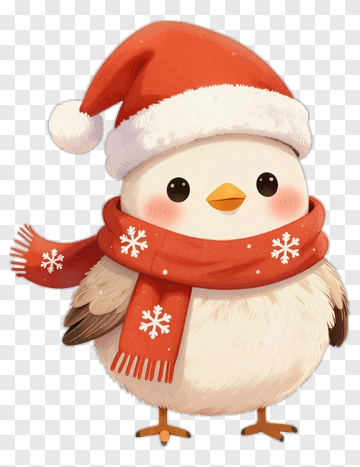 Cartoon Bird Wearing A Christmas Hat And Scarf PNG